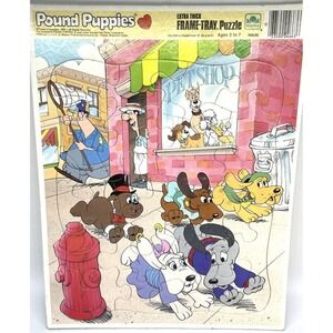 Vintage 1986 Pound Puppies Puzzles Frame Tray Extra Thick Golden LOT of 2‎